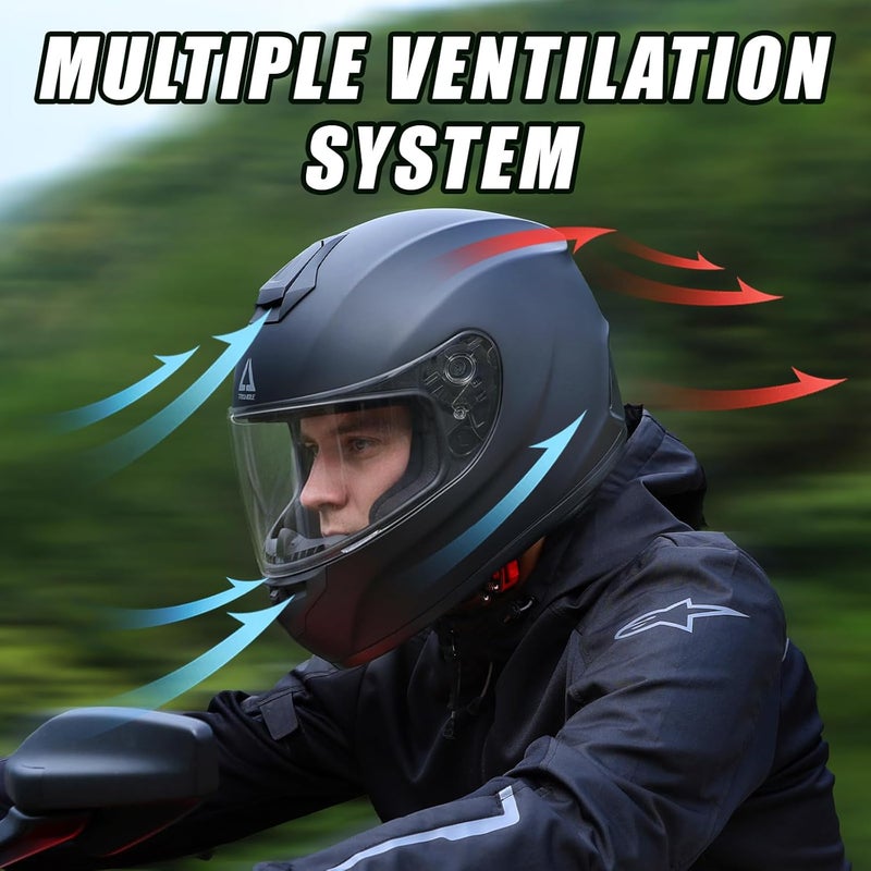 triangle Motorcycle Helmets Full Face Motorcycle Helmet for Men & Women with Tinted and Clear Visor Meet Dot Approved (Matte Black, S) - Image 3